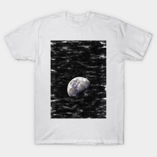 Partial Bright Moon In The Night Sky. For Moon Lovers. T-Shirt